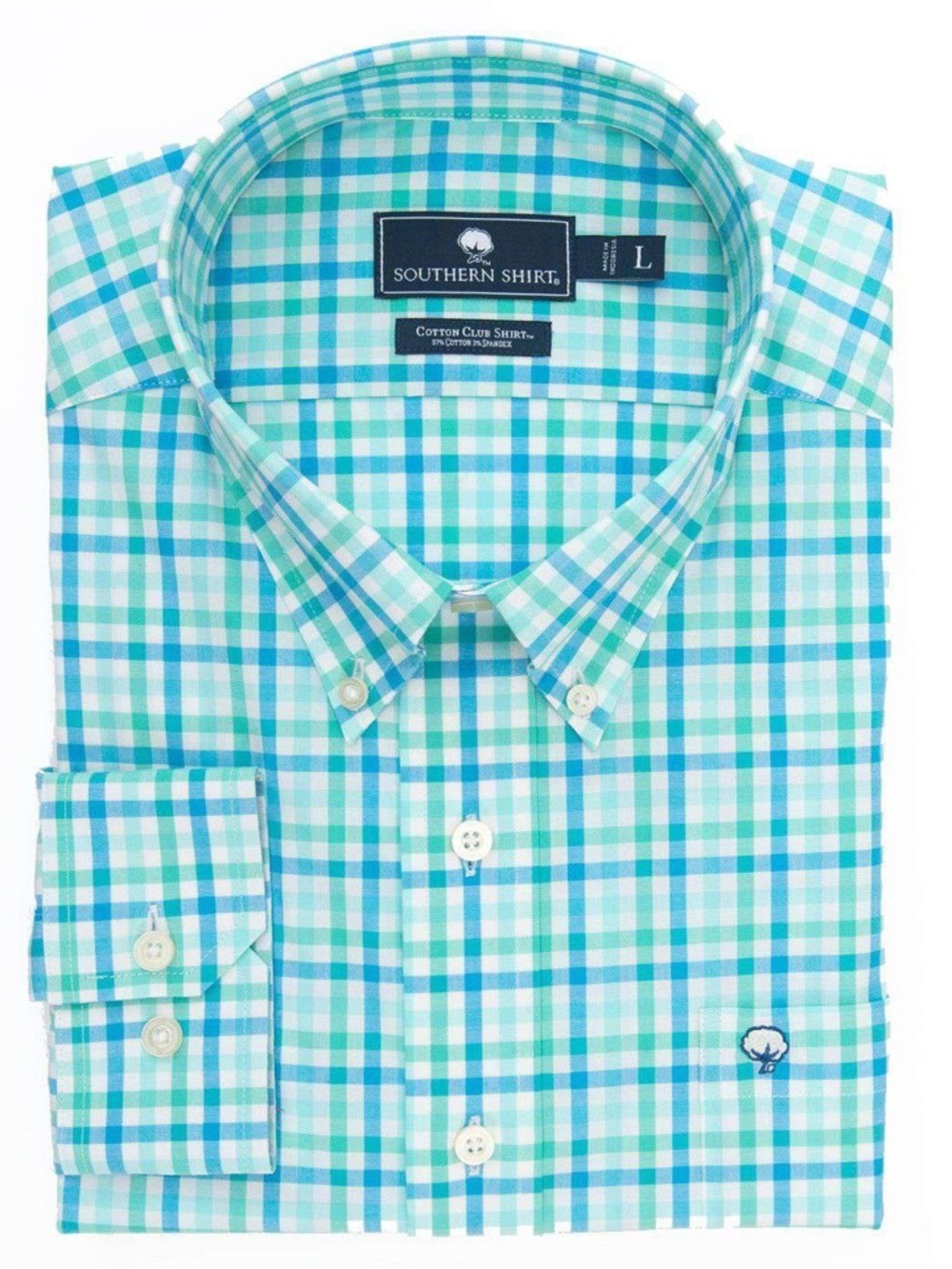 Midtown Plaid Cotton Club Shirt in Aqua Green by The Southern Shirt Co.